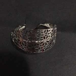 Silver hoop flower earrings